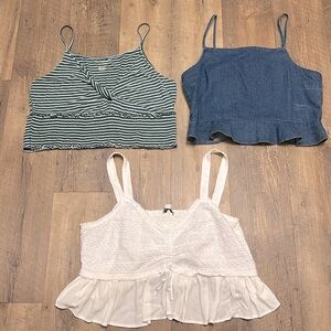 American Eagle 🦅 Lot of Summer, Crop Cami’s, 2 Size XXL, Blue Denim Cami Sz L🩷